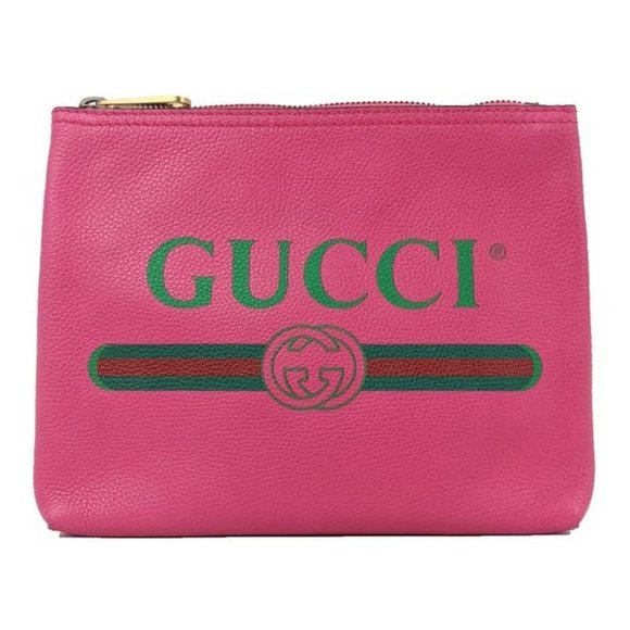 Gucci Vintage Logo Pouch Pink Leather Clutch